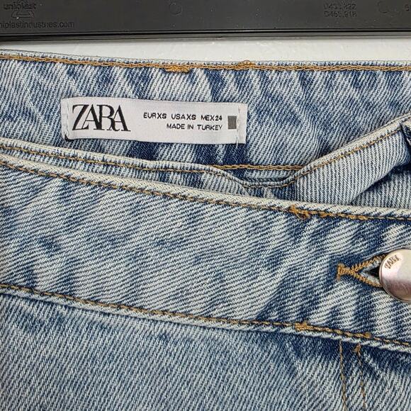 Zara Denim Faux Wrap Front Skort High Rise Jean Skirt Shorts Light Wash Cotton - Picture 6 of 8